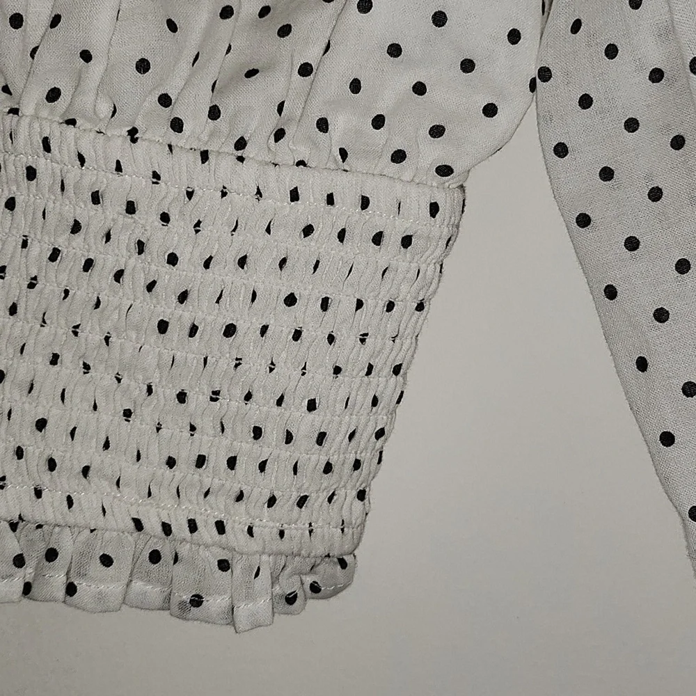 Revolve Majorelle Tate Smocked Long Sleeve Polkadotz Puff Sleeve CottageTop Sz S - Picture 9 of 16